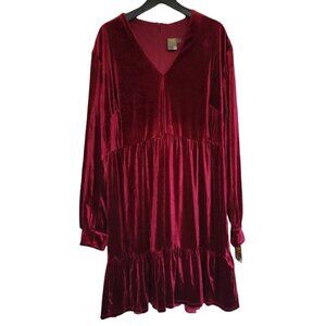 TAYLOR Plus Ruffle Hem Velvet Babydoll Dress Women Size 24W
